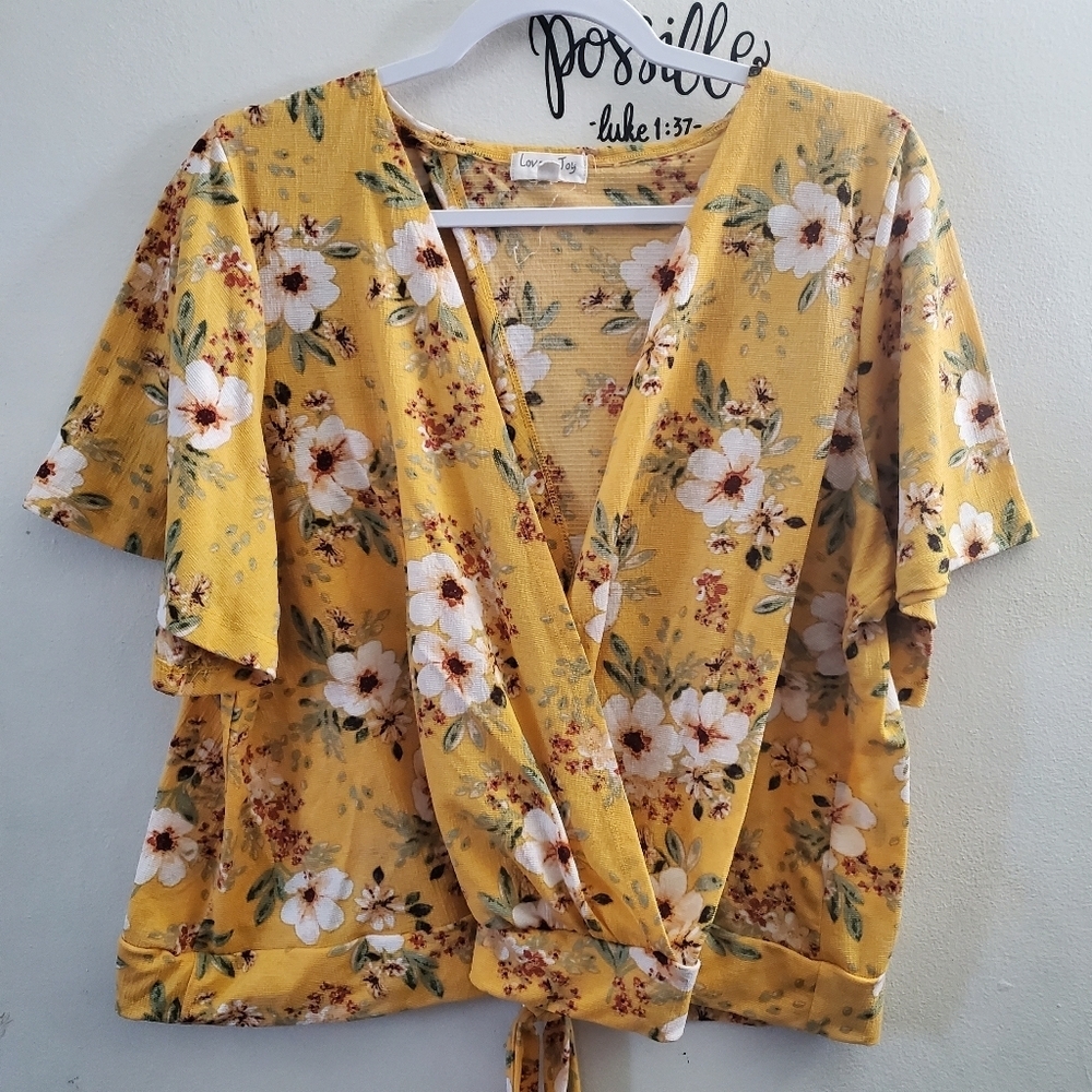 Love + Joy Marygold Yellow Open Back Short Sleeve Top 3X Tie Back